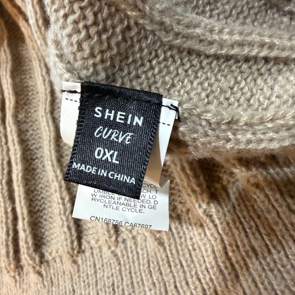 Size XL Beige Cable Knit Midi Sweater Dress Long Sleeve Front Slit 0XL SHEIN - Picture 3 of 6